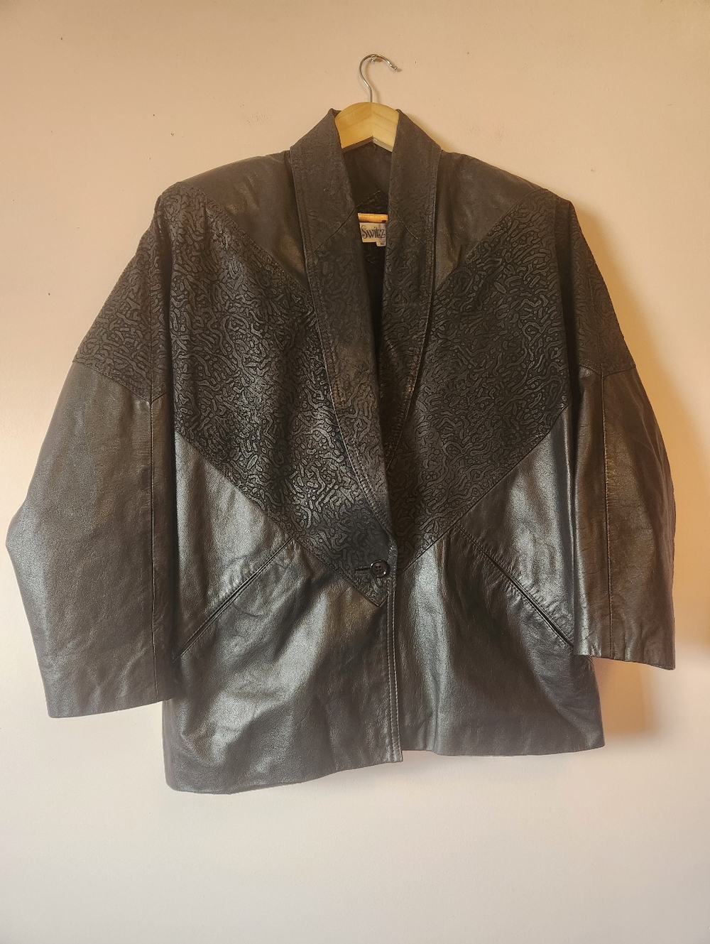 Vintage Switzer's 80s Textured Black Genuine Leather Dolman Jacket S Mob Wife